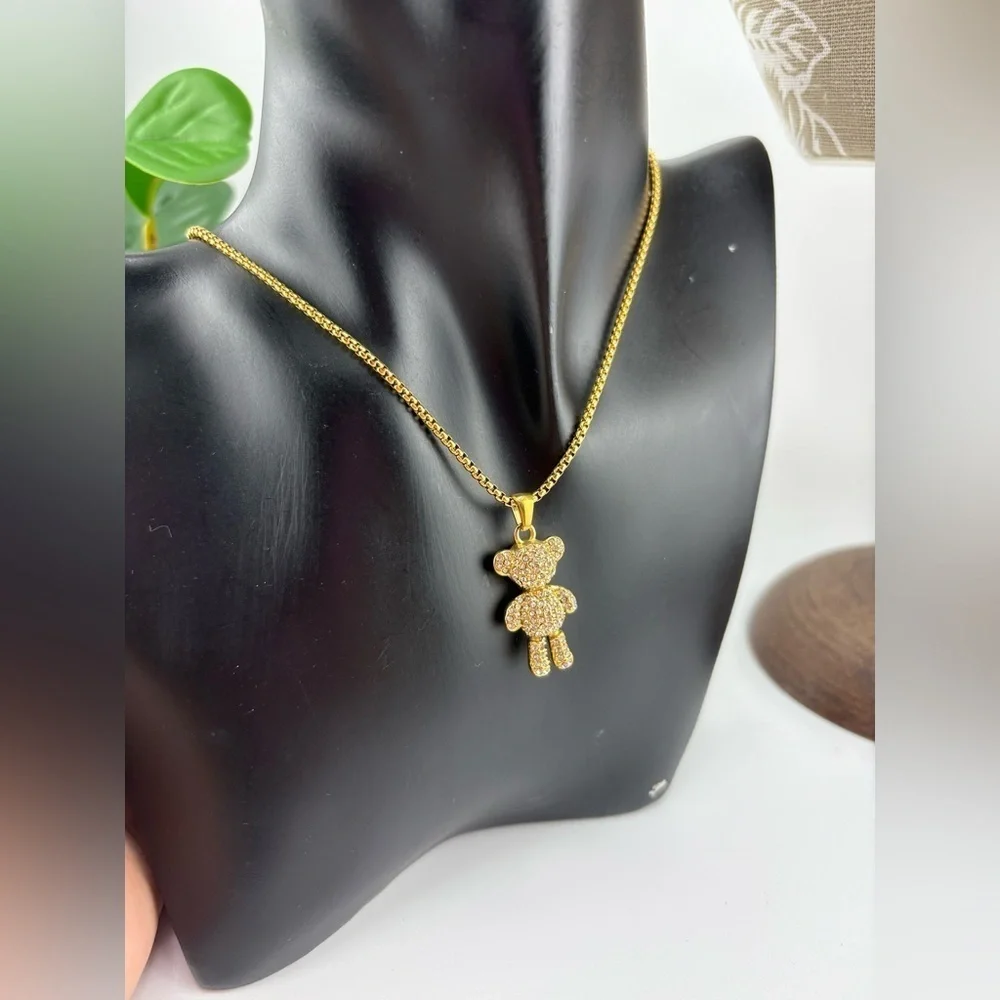 Gold Teddy Bear Pendant Necklace ✨